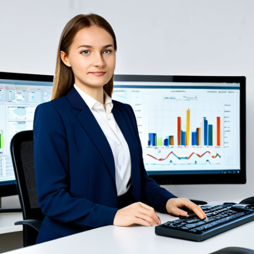 Home 7 Business Intelligence**
"A professional female data analyst in a modern, fully clothed business suit, working at a brightly lit desk with multiple monitors displaying charts and graphs. The office is a contemporary open-plan space with views of Warsaw's skyline. Focus on her confident expression and the data visualizations. Safe for work, appropriate content, professional setting, perfect anatomy, natural proportions, family-friendly."
**