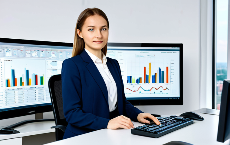 Business Intelligence**
"A professional female data analyst in a modern, fully clothed business suit, working at a brightly lit desk with multiple monitors displaying charts and graphs. The office is a contemporary open-plan space with views of Warsaw's skyline. Focus on her confident expression and the data visualizations. Safe for work, appropriate content, professional setting, perfect anatomy, natural proportions, family-friendly."
**